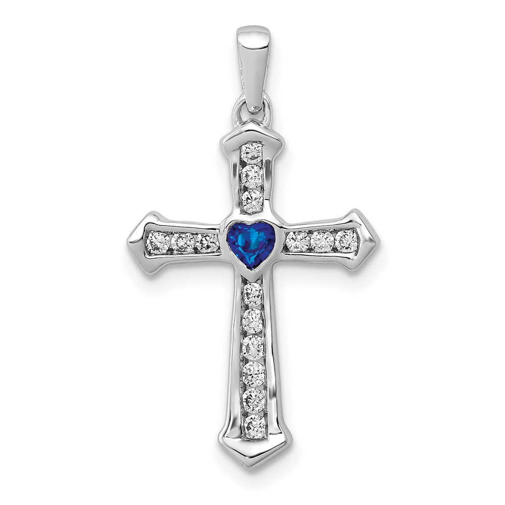 14k white goldcreated sapphire lab grown real diamond si1 si2 g h i cross pendant pm5272 sa 020 wlg