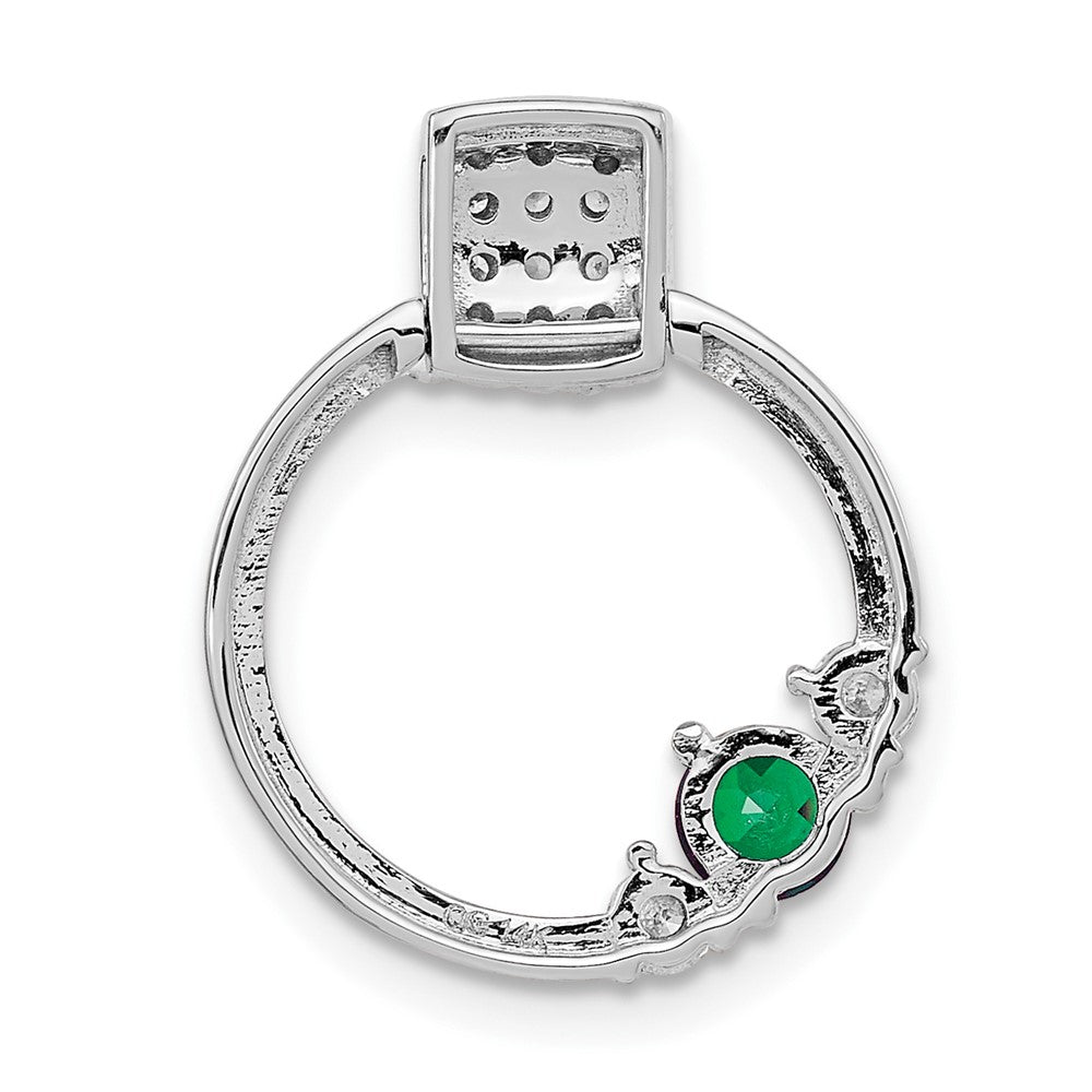 14k white gold real diamond and emerald circle chain slide pm6886 em 022 wa