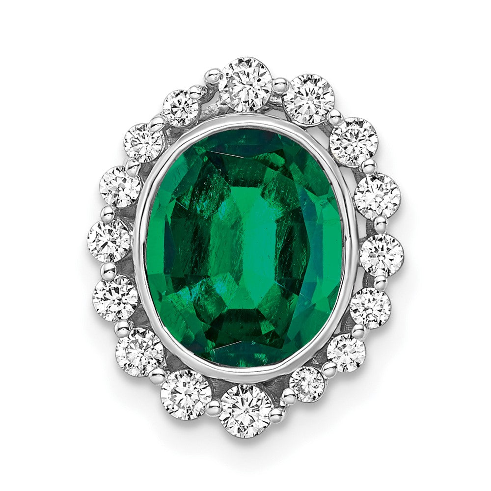 14k white goldlab grown real diamond si1 si2 g h i lab created emerald oval pendant pm7985 cem 046 wlg
