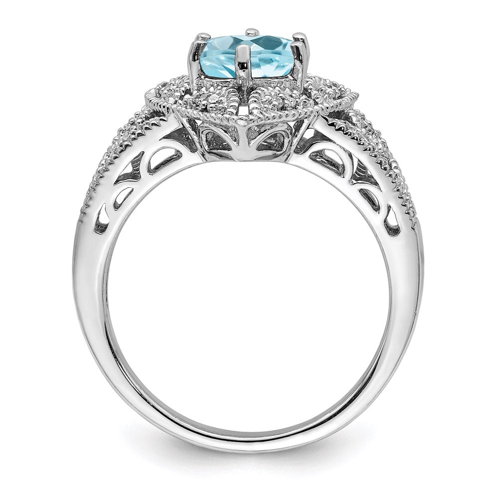 Sterling Silver Rhodium Sky Blue Topaz & Diamond Ring