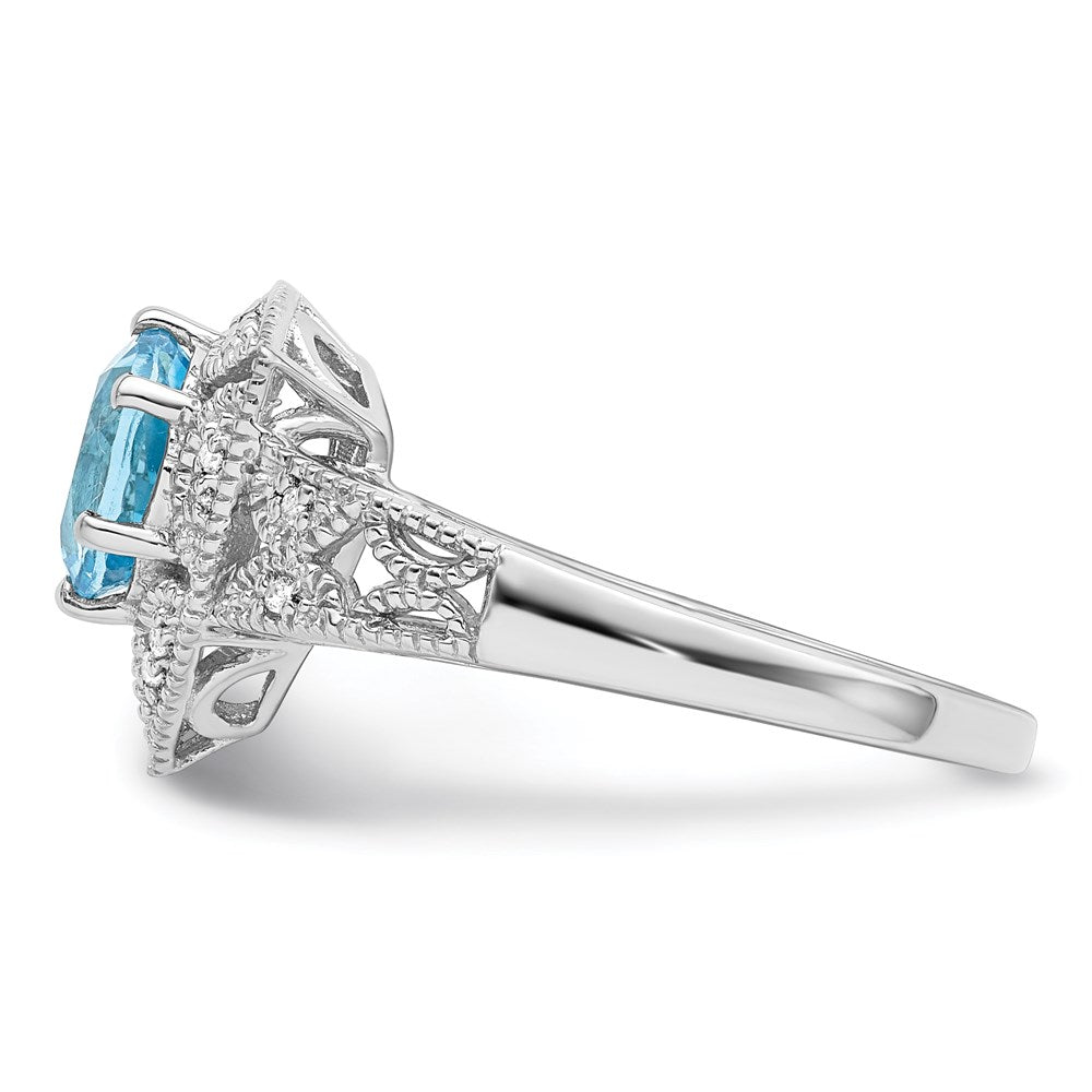 Sterling Silver Rhodium Sky Blue Topaz & Diamond Ring