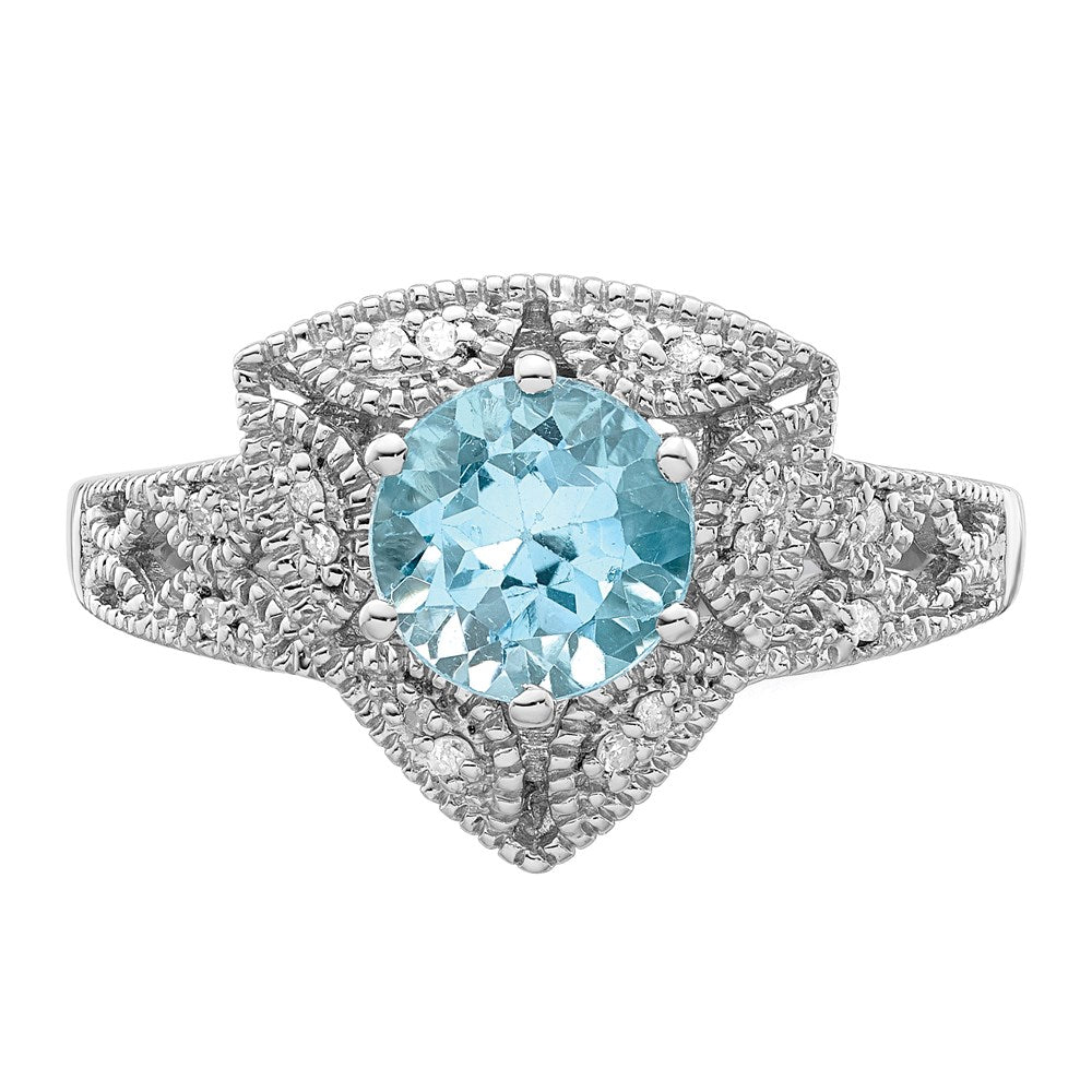 Sterling Silver Rhodium Sky Blue Topaz & Diamond Ring