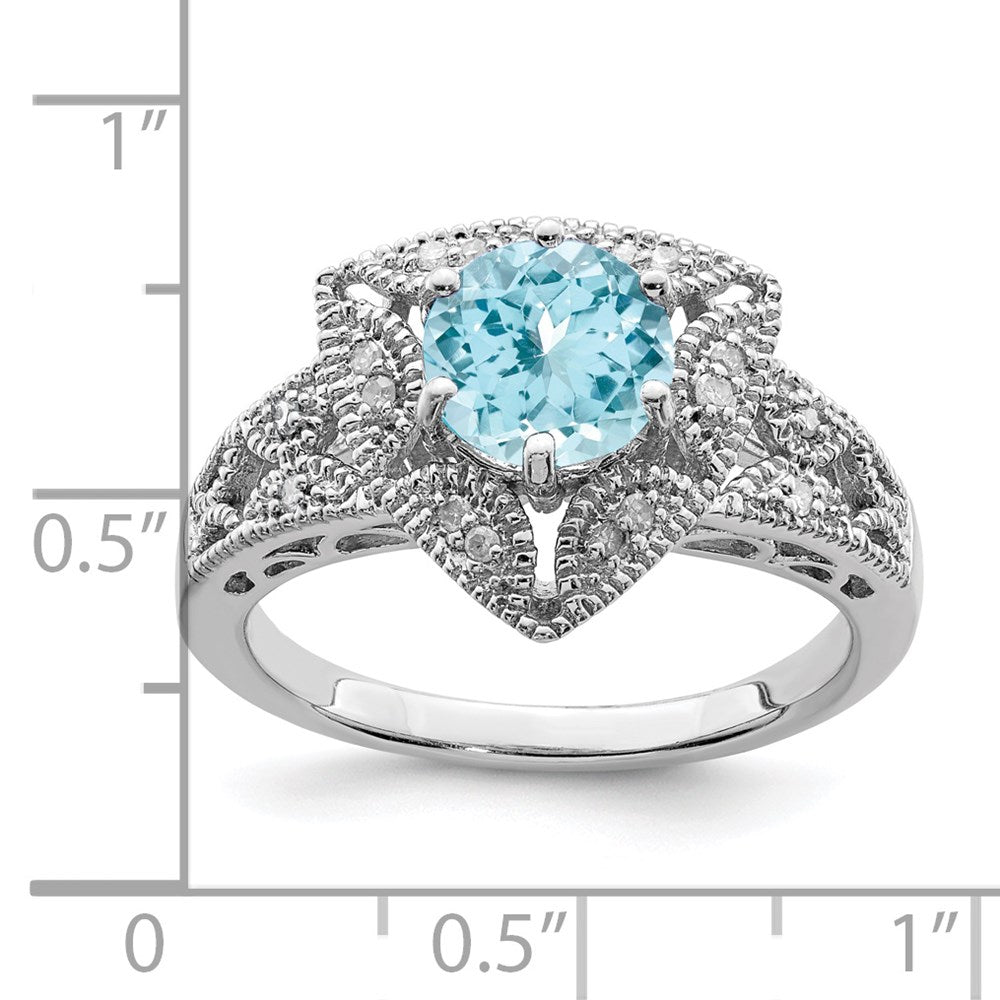 Sterling Silver Rhodium Sky Blue Topaz & Diamond Ring