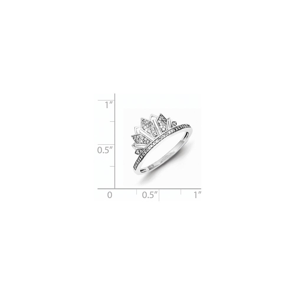 Sterling Silver Rhodium Plated Diamond Crown Ring