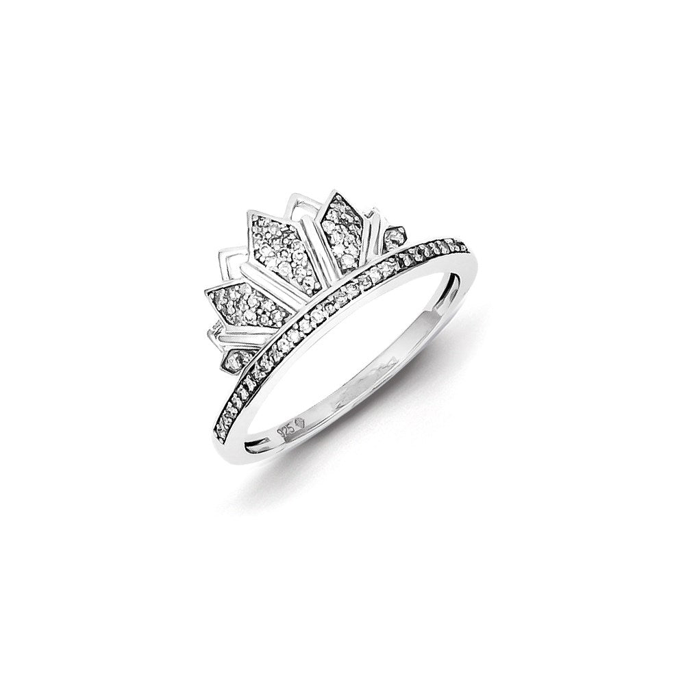 Sterling Silver Rhodium Plated Diamond Crown Ring