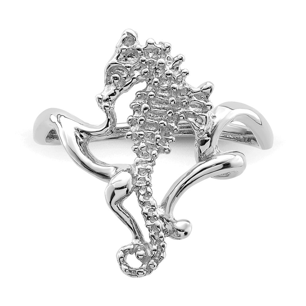 14K White Gold Polished / Textured / 2-D Seahorse Ring (Size 7)