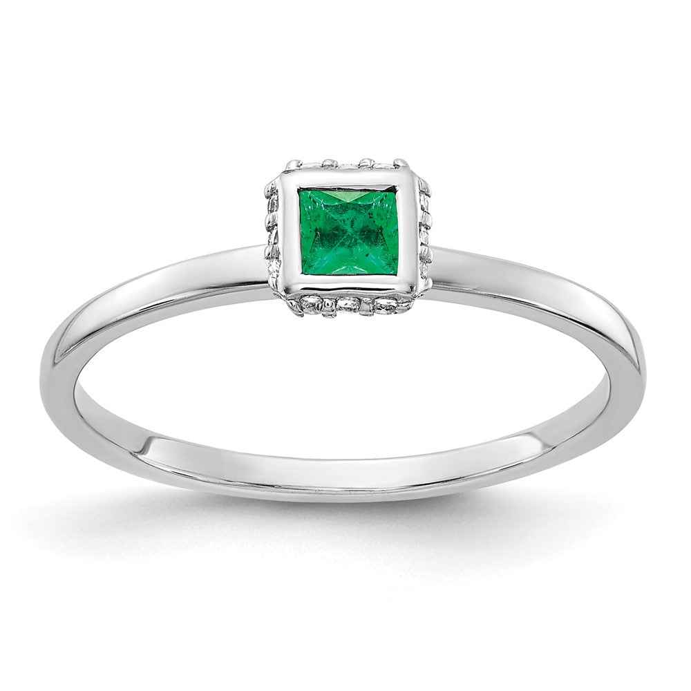 14k white gold real diamond and princess emerald ring rm4326 em 006 wa