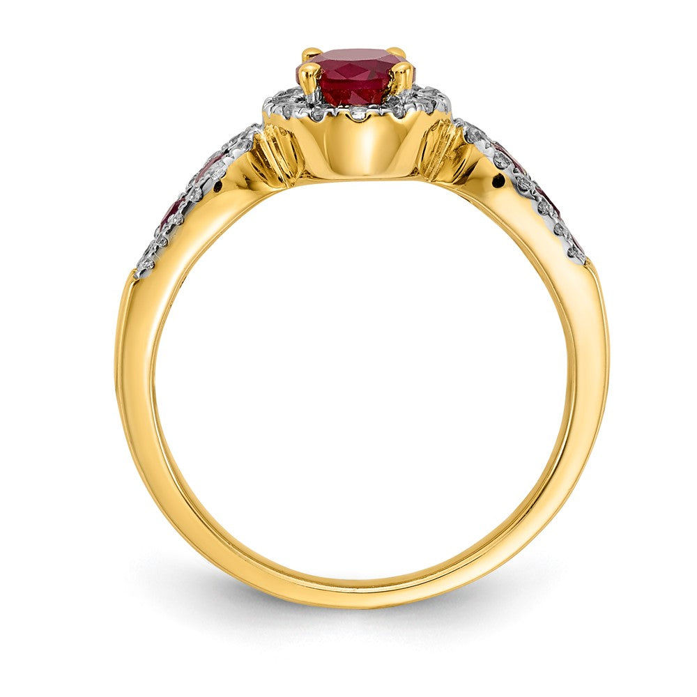 14K Yellow Gold Real Diamond and Oval Ruby Ring