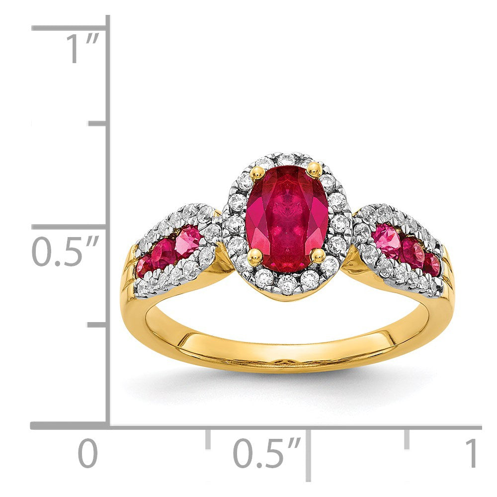 14K Yellow Gold Real Diamond and Oval Ruby Ring