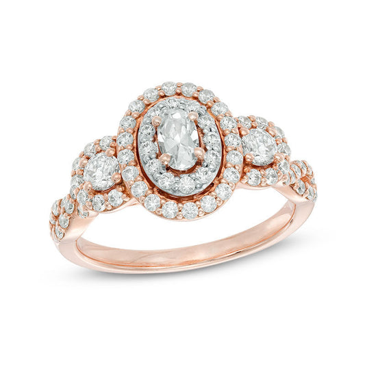 1 CT. T.W. Oval Diamond Halo Engagement Ring in 14K Rose Gold