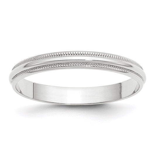 Solid 10K White Gold 3mm Light Weight Milgrain Half Round Men's/Women's Wedding Band Ring Size 10