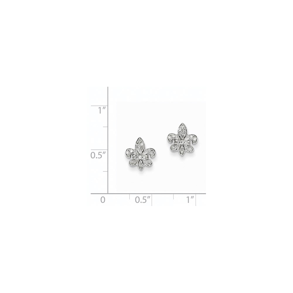 14k White Gold Real Diamond Fleur de Lis Post Earrings