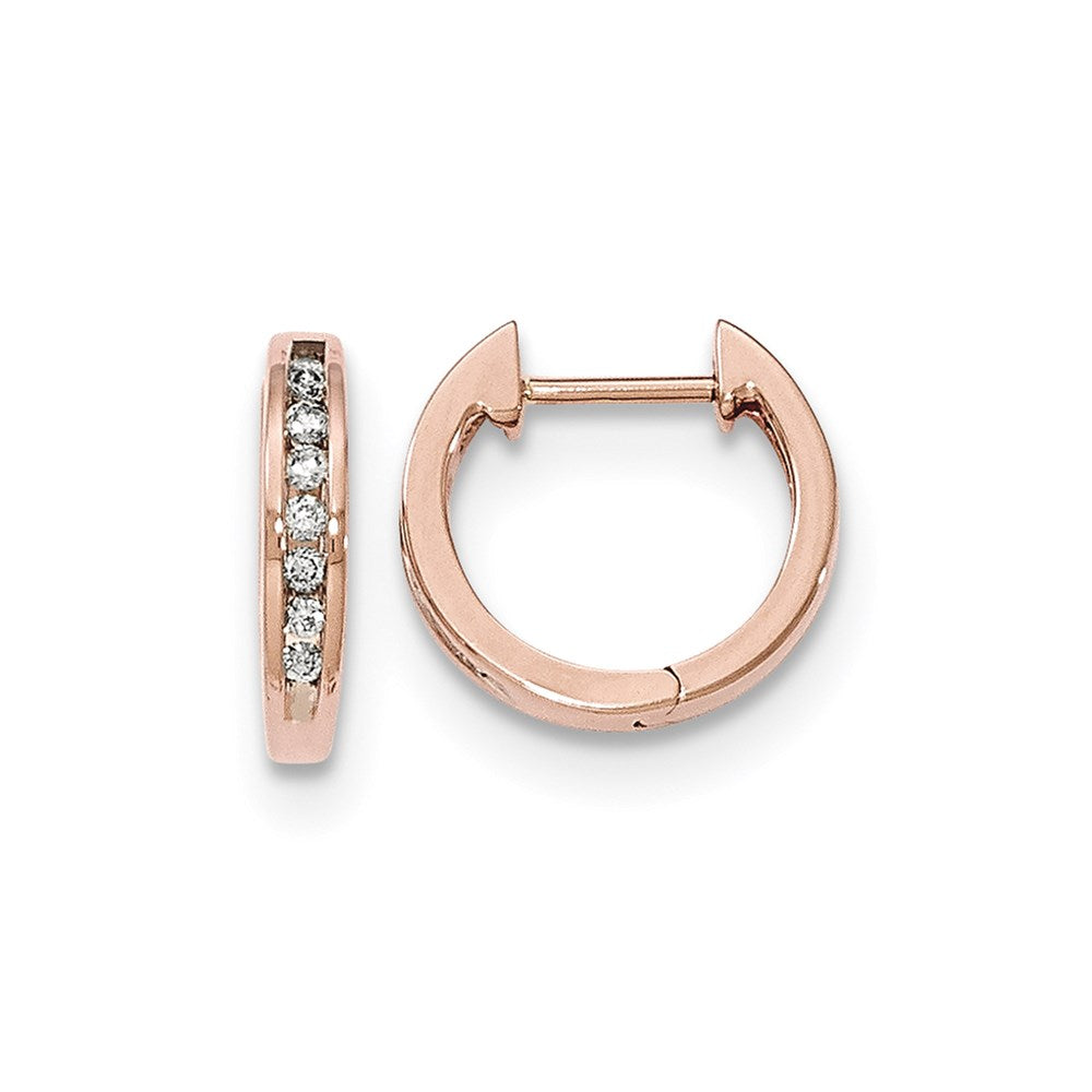 14k Rose Gold Real Diamond Hinged Hoop Earrings