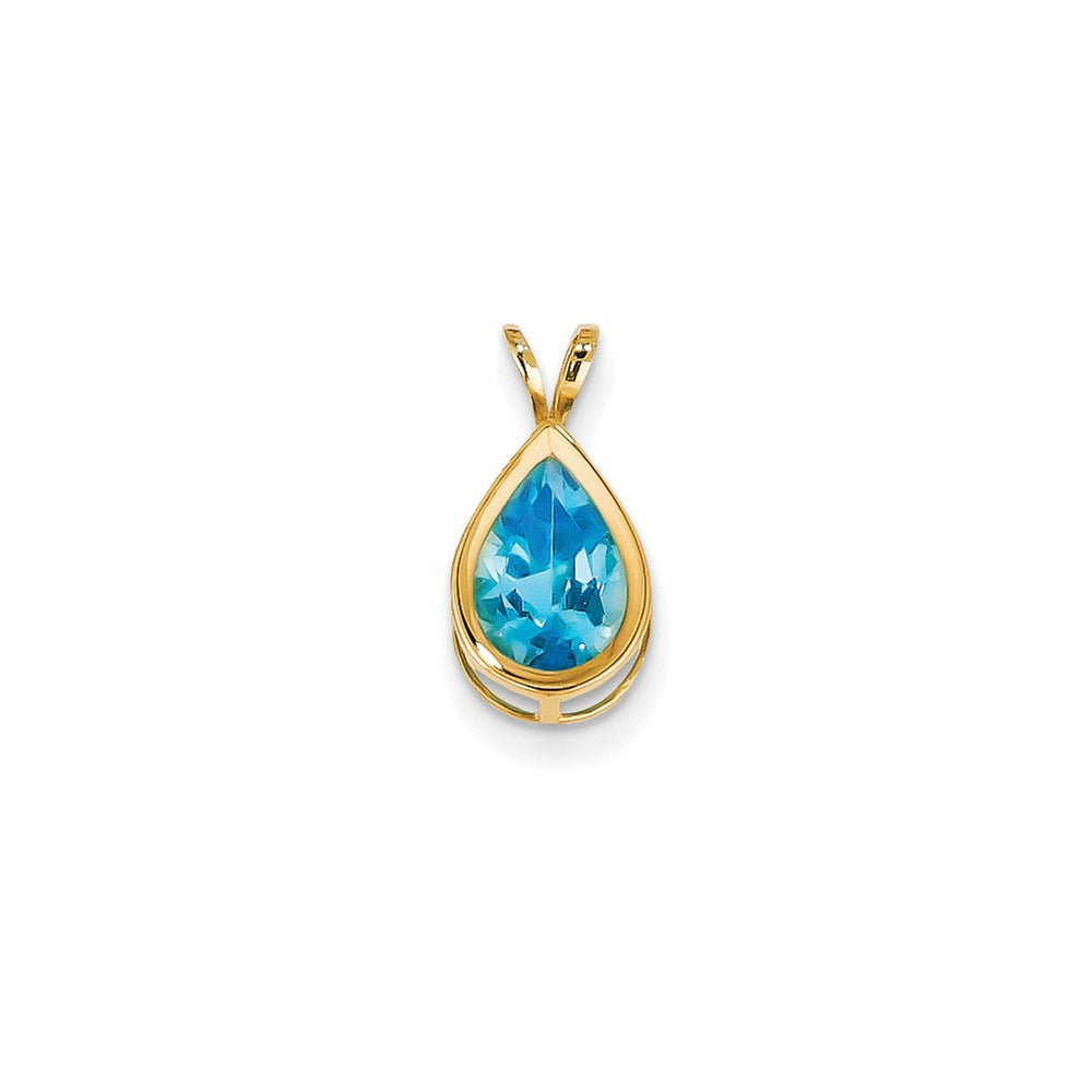 14k yellow gold 10x7mm pear blue topaz bezel pendant xp307bt