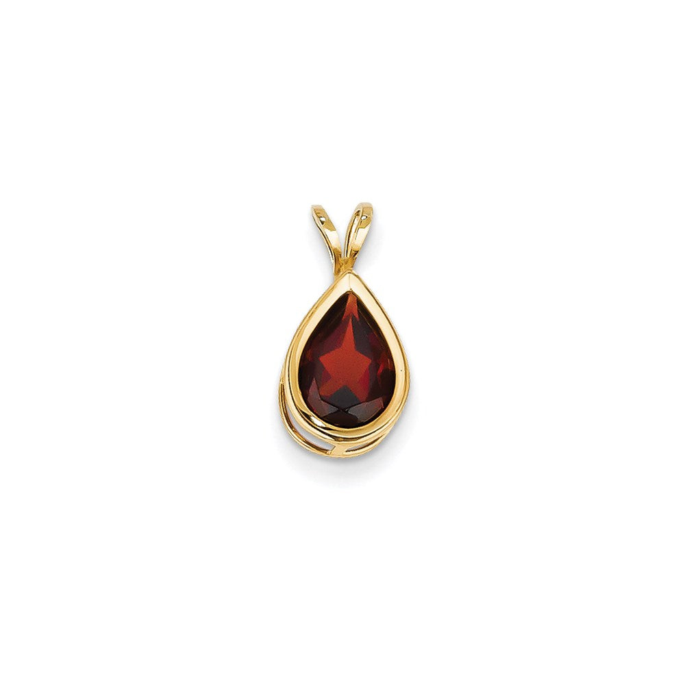 14k yellow gold 10x7mm pear garnet bezel pendant xp307ga