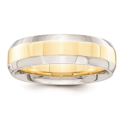Solid 14K Yellow Gold Two-Tone 6mm Domed Size 7 Wedding Men's/Women's Wedding Band Ring