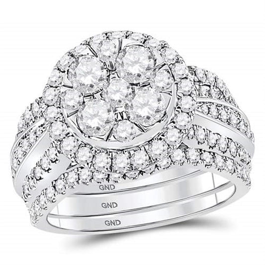 14k White Gold Round Diamond 3-Piece Bridal Wedding Ring Set 2-1/2 Cttw