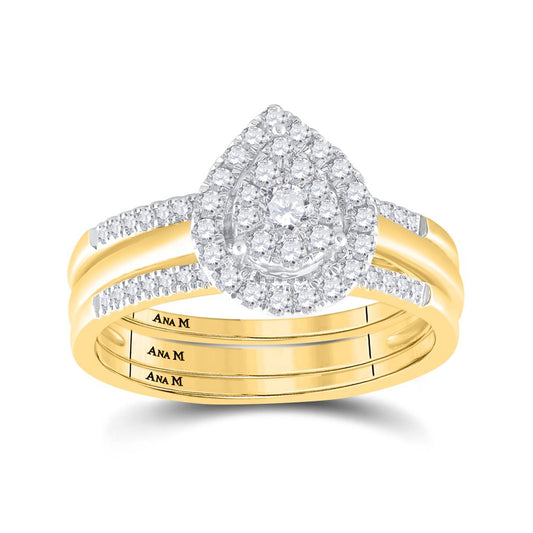 14k White Gold Diamond Teardrop Cluster 3-Piece Engagement Ring Set 1/2 Cttw