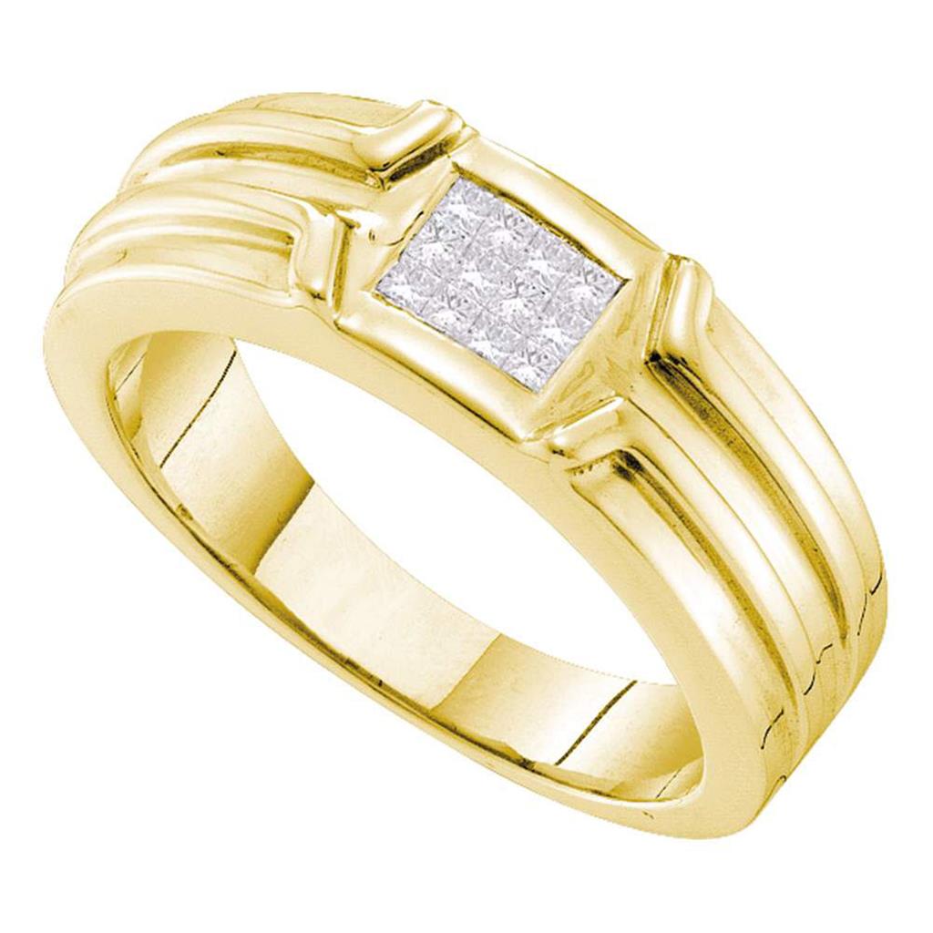 14k Yellow Gold Princess Diamond Cluster Ridged Wedding Band Ring 1/4 Cttw