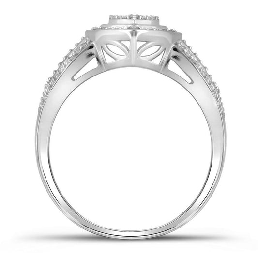 14k White Gold Round Diamond Cluster 3-Piece Bridal Wedding Ring Set 1/3 Cttw
