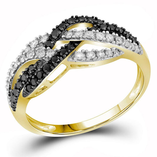 10K Yellow Gold Black Diamond Woven Cocktail Band Ring 1/2 Cttw