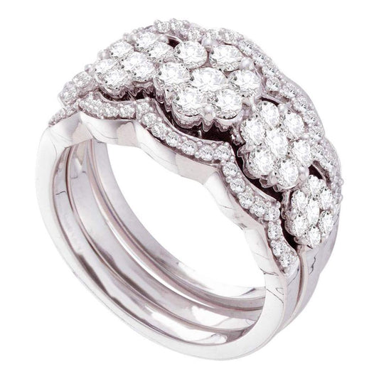 14k White Gold Round Diamond 3-Piece Bridal Wedding Ring Set 1-1/2 Cttw