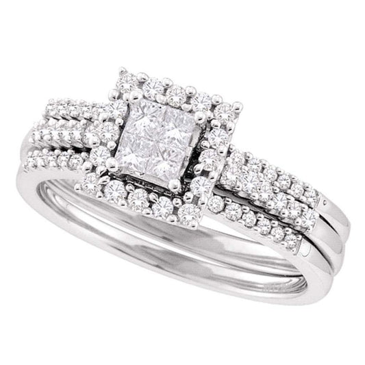 14k White Gold Princess Diamond 3-Piece Bridal Wedding Ring Set 1/2 Cttw