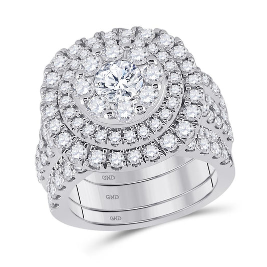 14k White Gold Round Diamond 3-Piece Bridal Wedding Ring Set 4 Cttw (Certified)