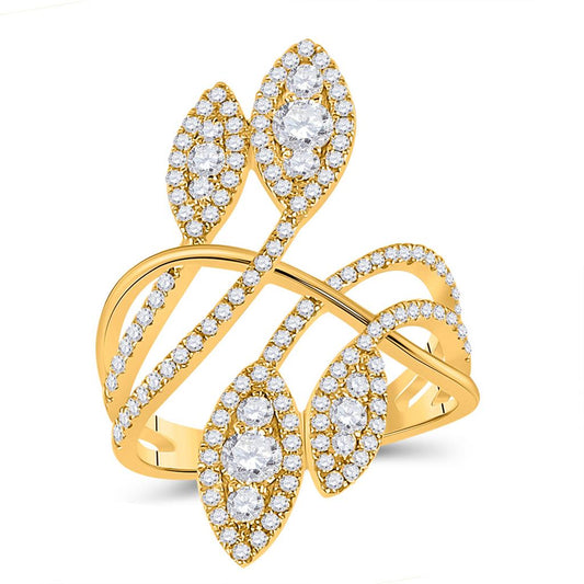 14k Yellow Gold Round Diamond Statement Fashion Ring 1-1/5 Cttw