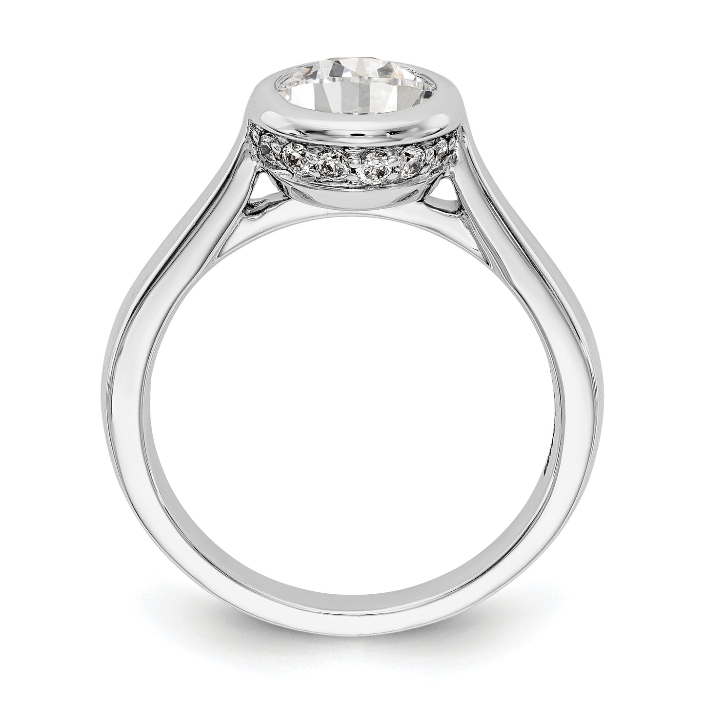 14k White Gold Round Bezel Set Simulated Diamond Engagement Ring