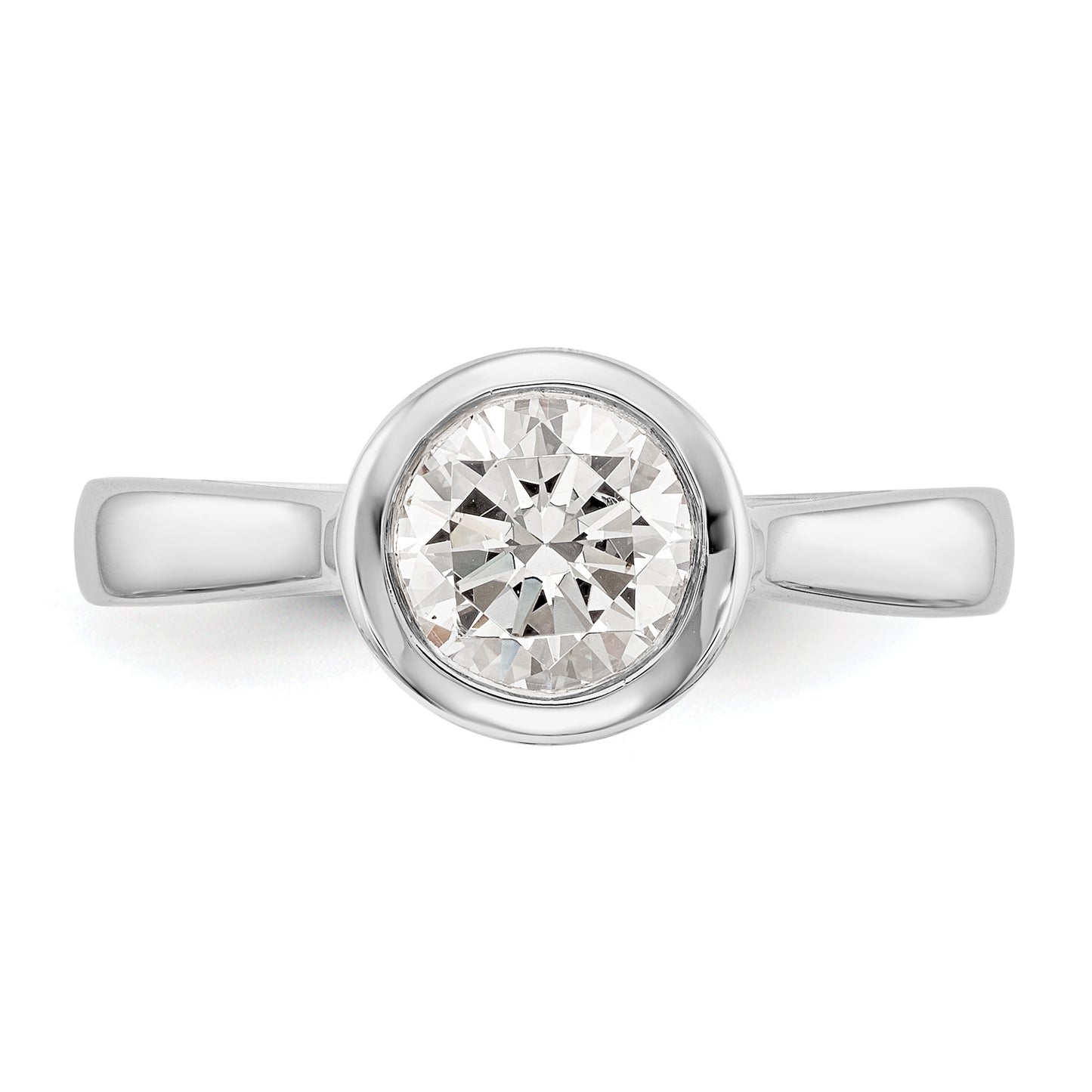 14k White Gold Round Bezel Set Simulated Diamond Engagement Ring