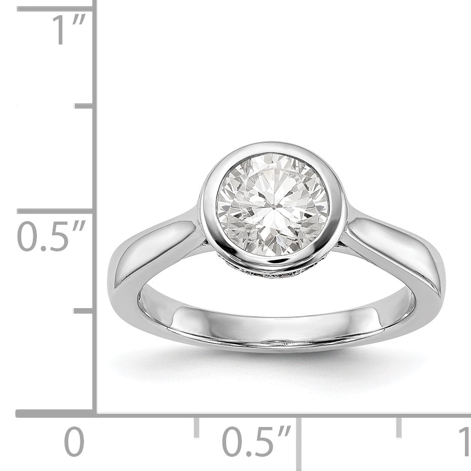 14k White Gold Round Bezel Set Simulated Diamond Engagement Ring