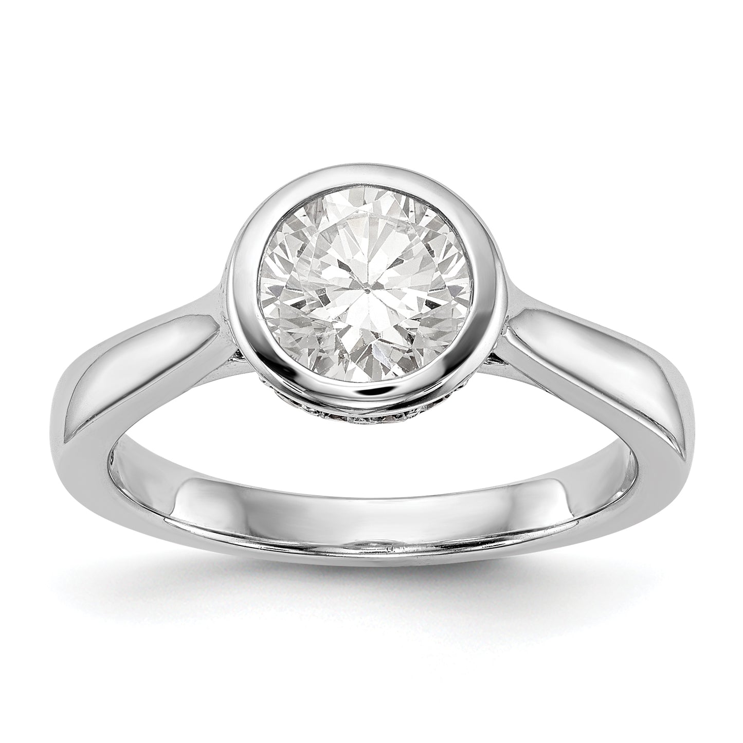 14k White Gold Round Bezel Set Simulated Diamond Engagement Ring