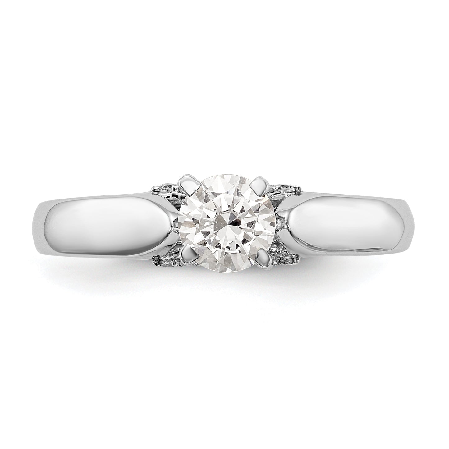 14K White Gold Peg Set Simulated Diamond Engagement Ring