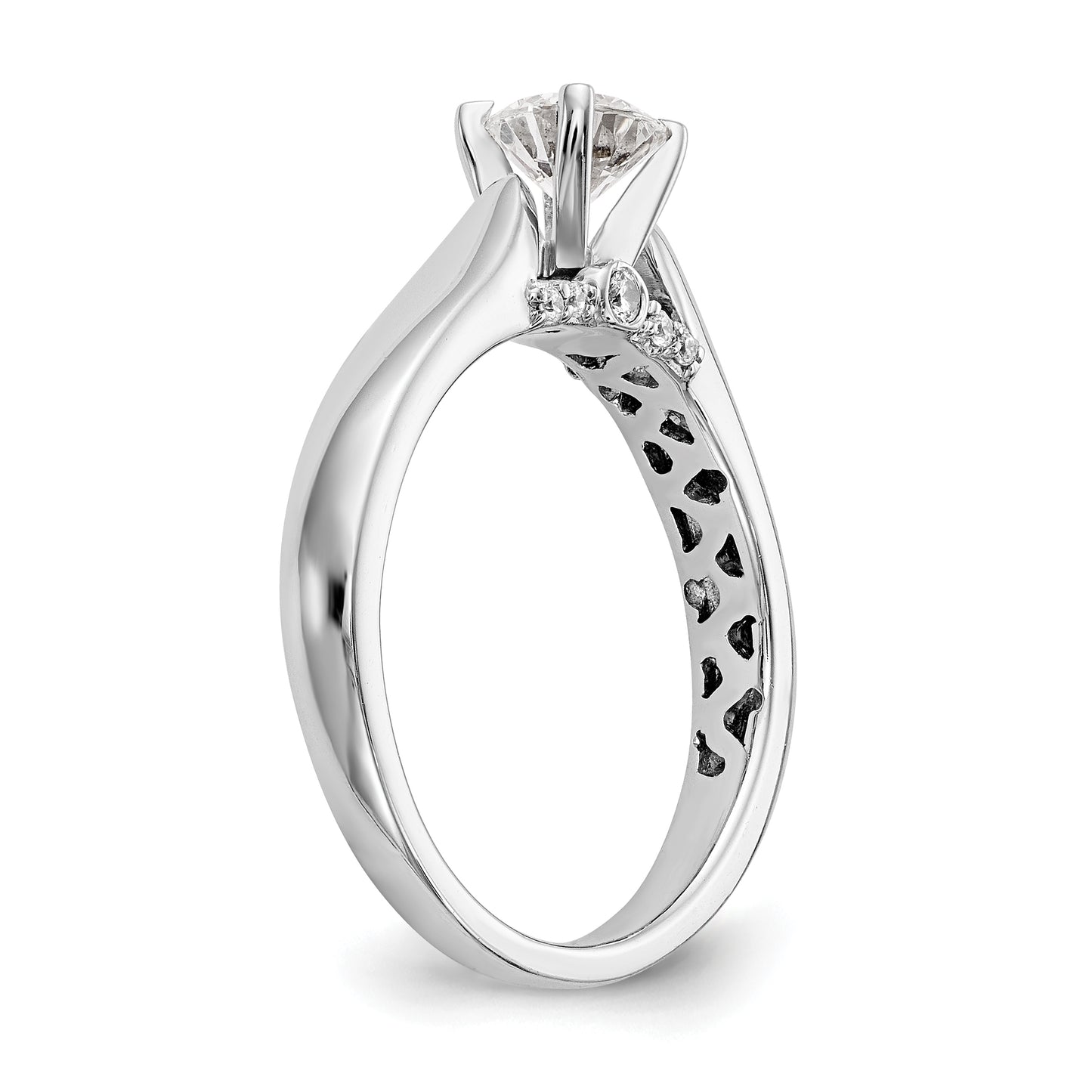 14K White Gold Peg Set Simulated Diamond Engagement Ring