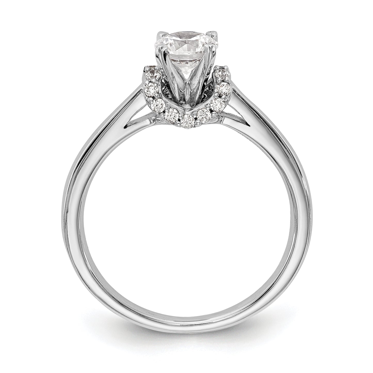 14K White Gold Peg Set Simulated Diamond Engagement Ring