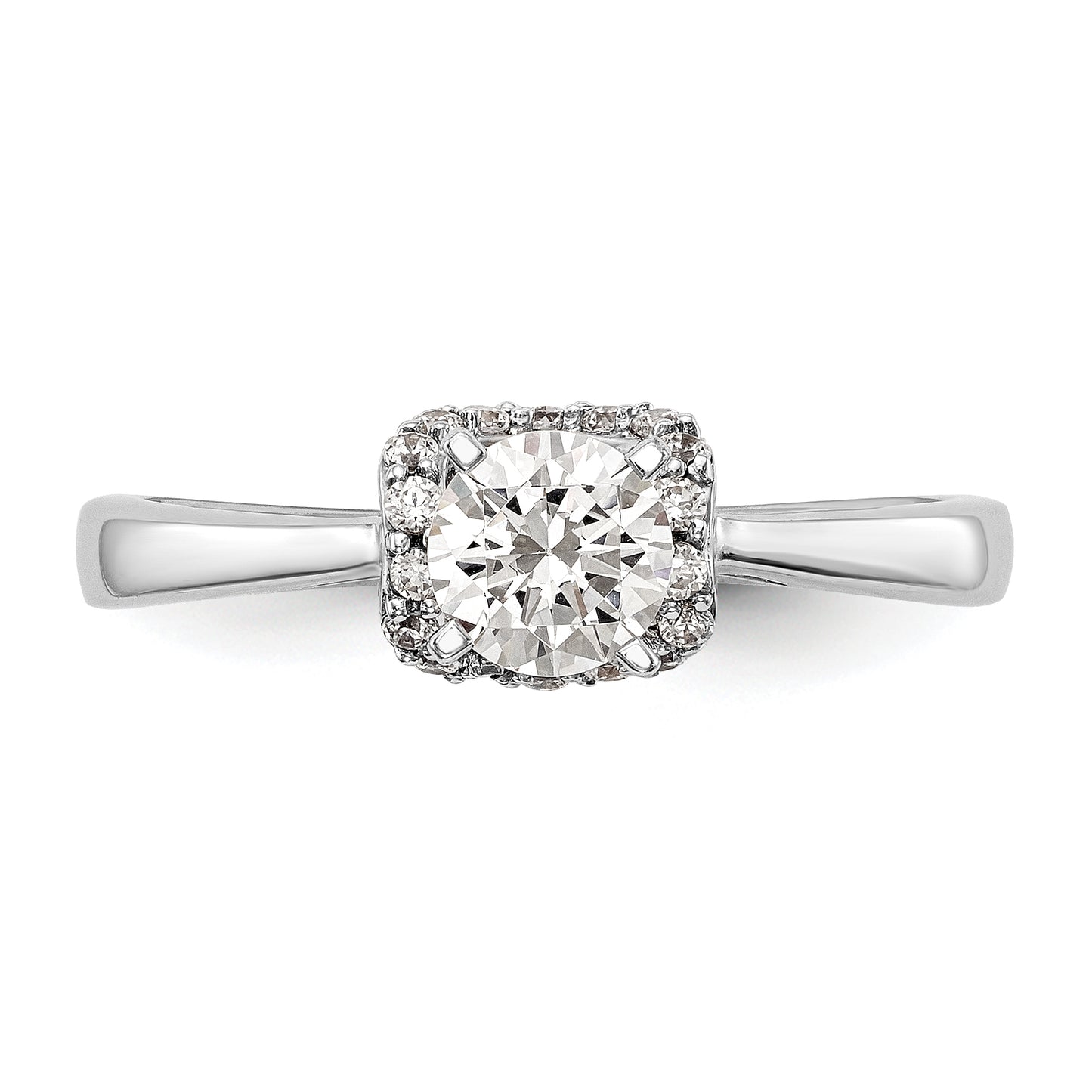 14K White Gold Peg Set Simulated Diamond Engagement Ring
