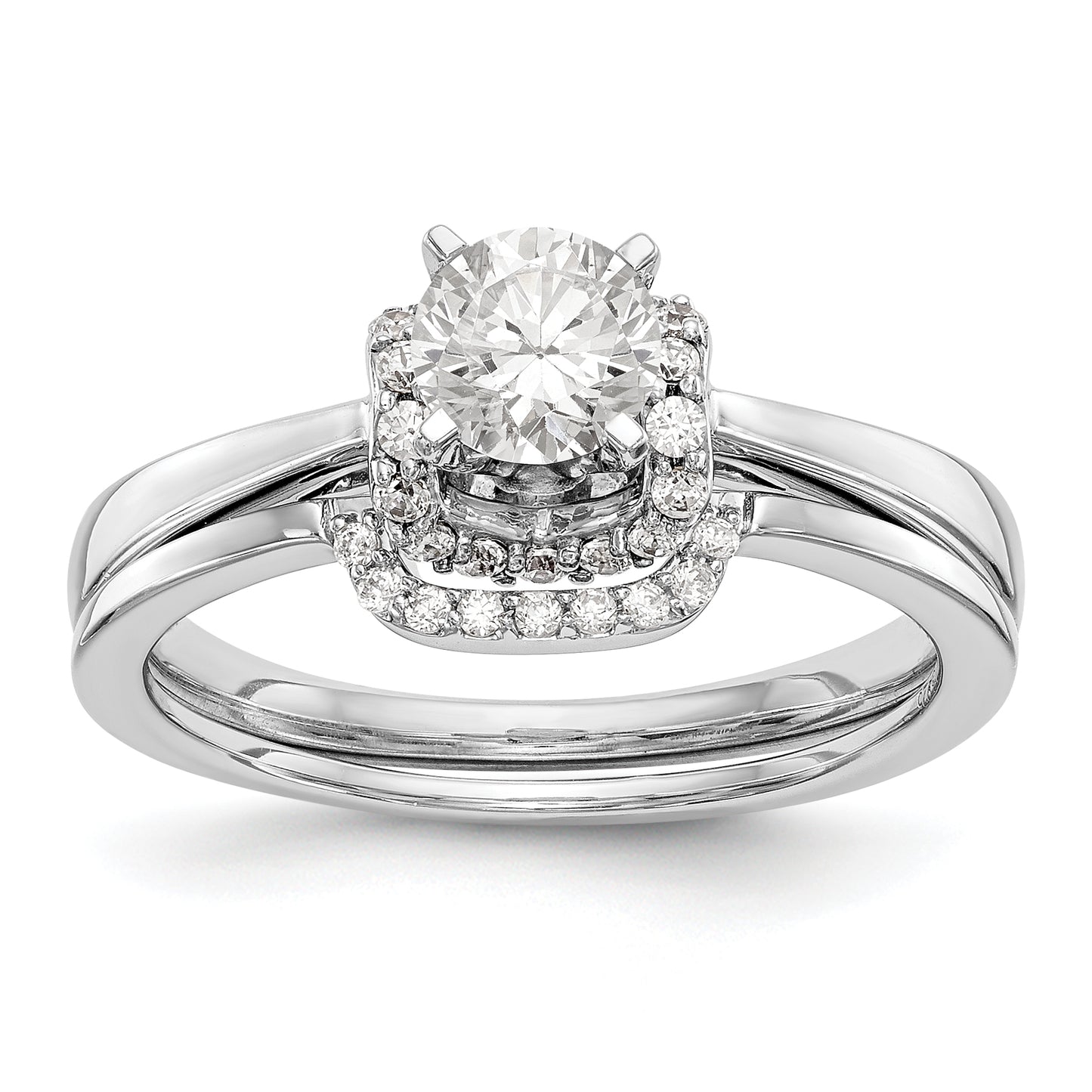 14K White Gold Peg Set Simulated Diamond Engagement Ring