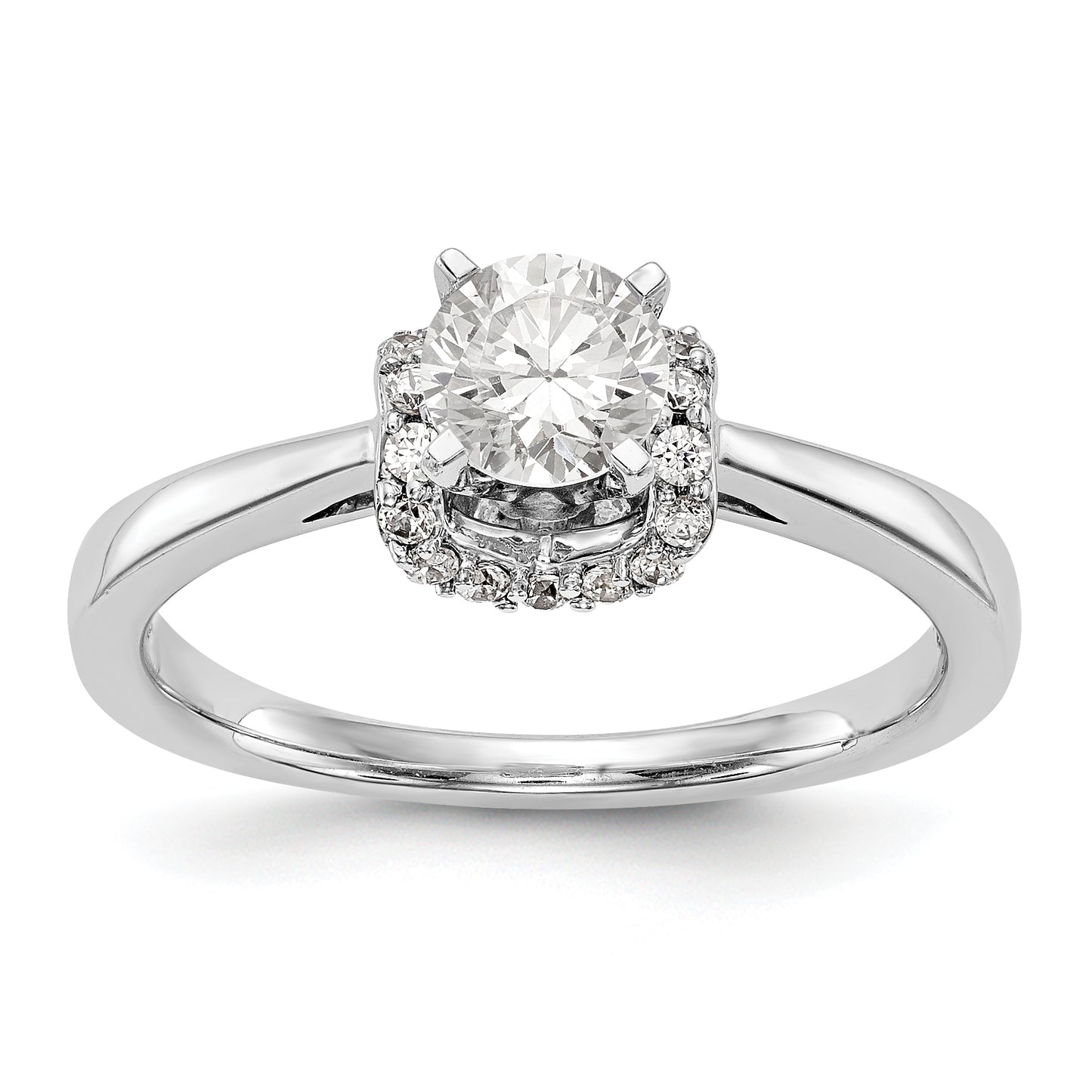 14K White Gold Peg Set Simulated Diamond Engagement Ring