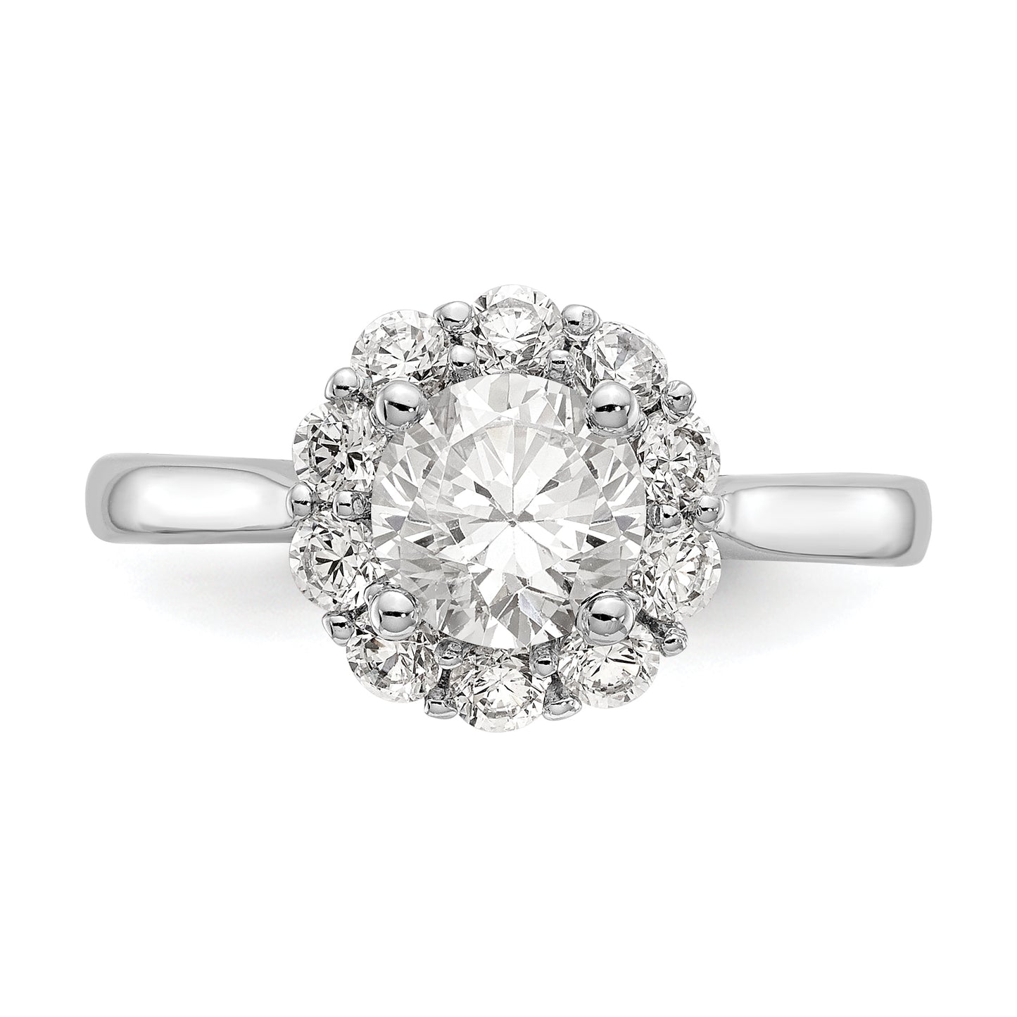 14k White Gold Round Halo Simulated Diamond Engagement Ring