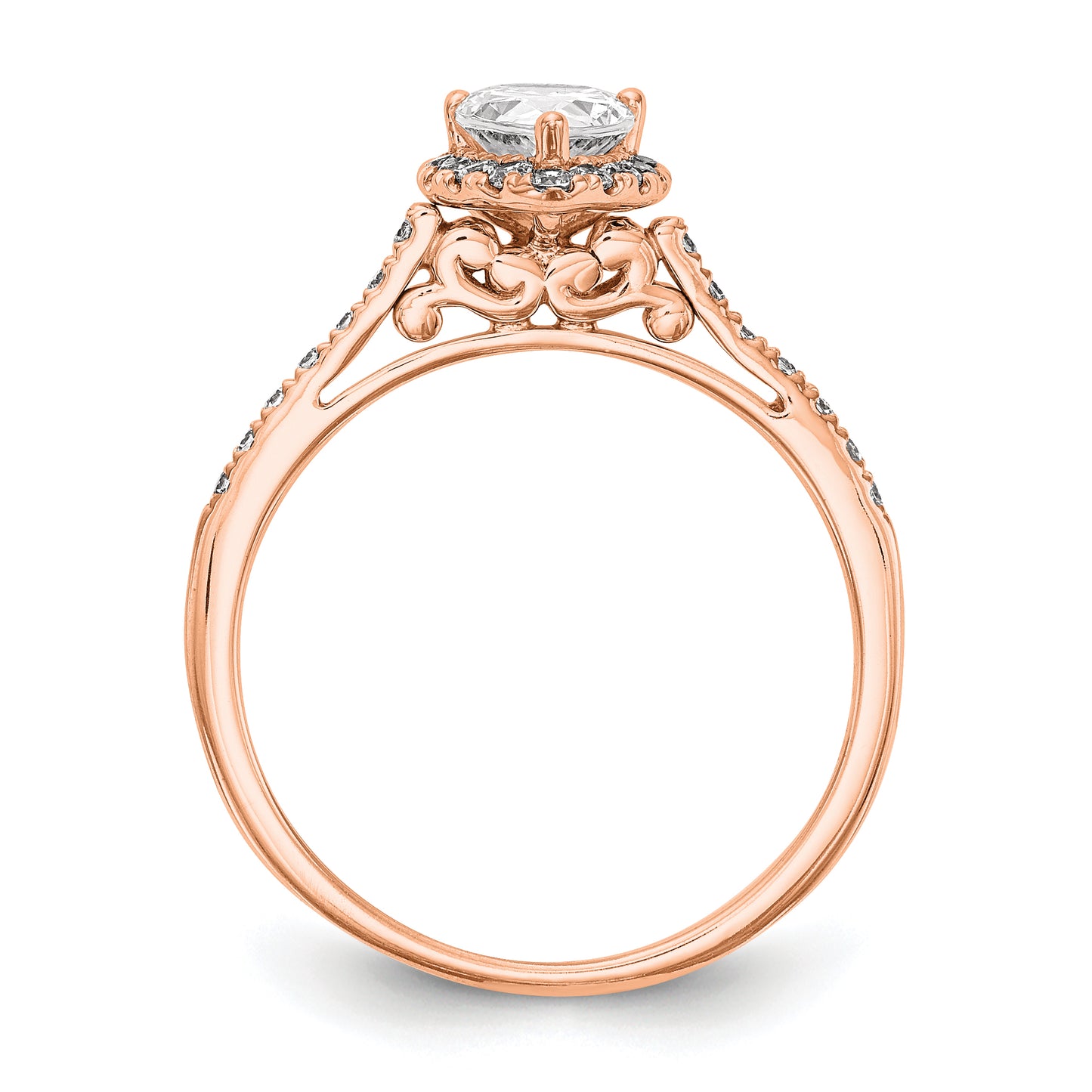 8x5mm Pear Shapet CZ Halo Style Engagement Ring in 14K Rose (Pink) Gold