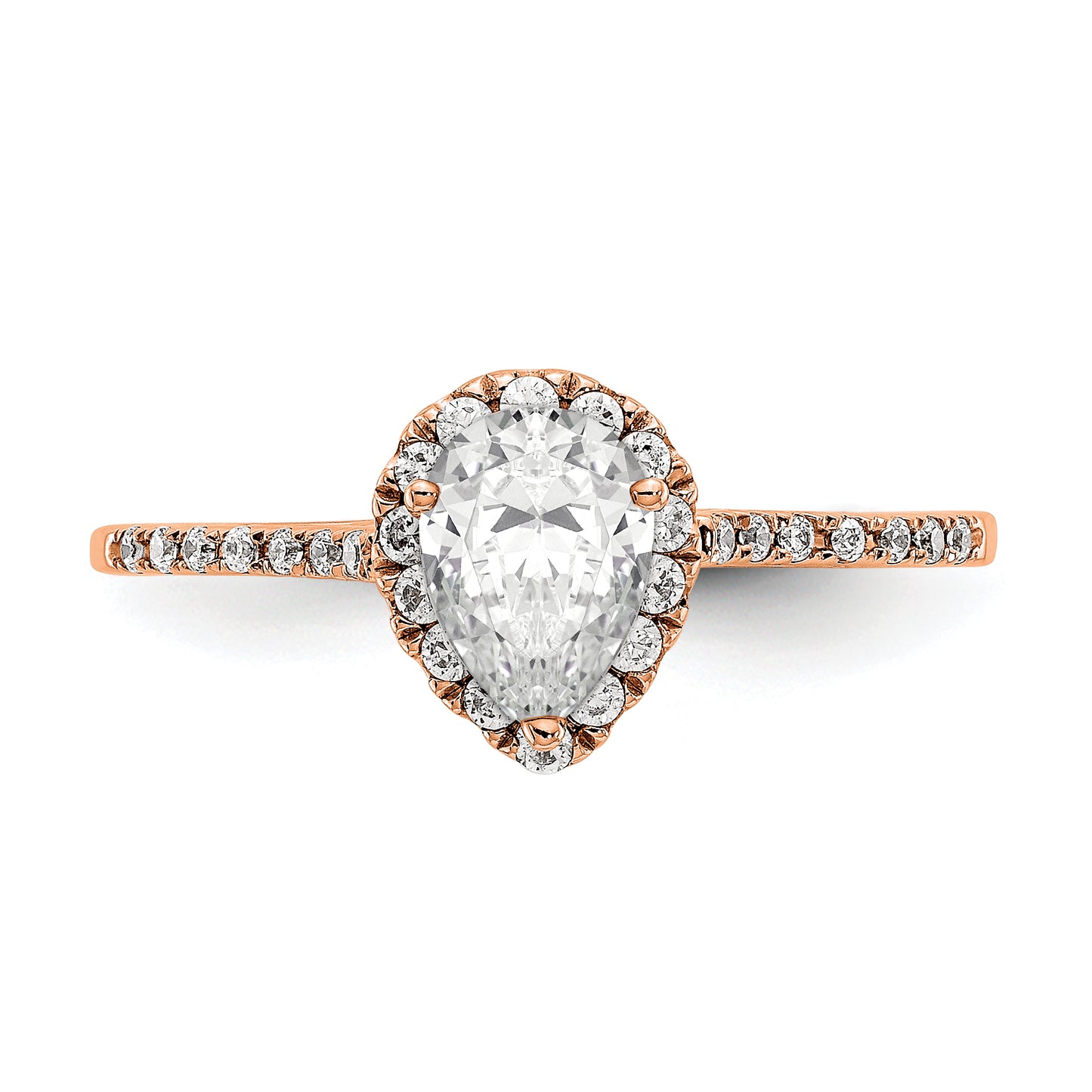 8x5mm Pear Shapet CZ Halo Style Engagement Ring in 14K Rose (Pink) Gold