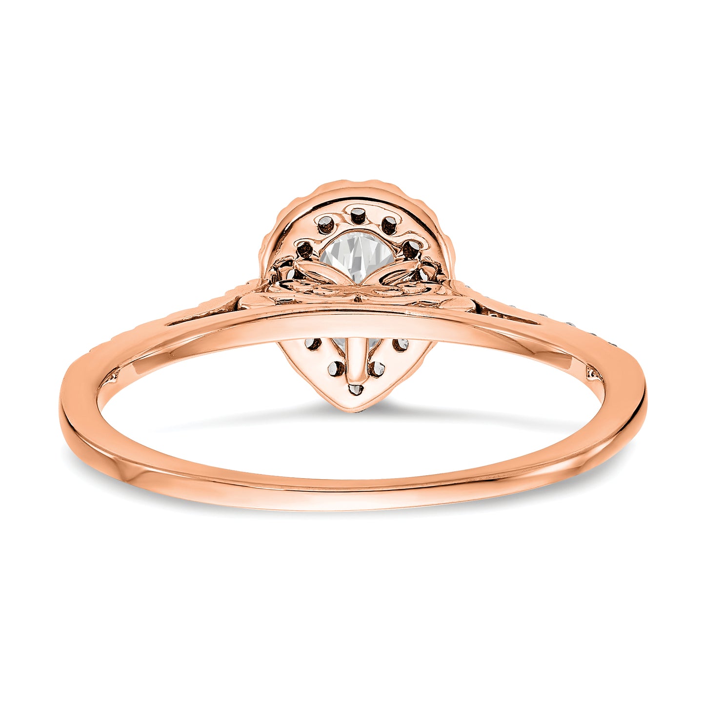 8x5mm Pear Shapet CZ Halo Style Engagement Ring in 14K Rose (Pink) Gold