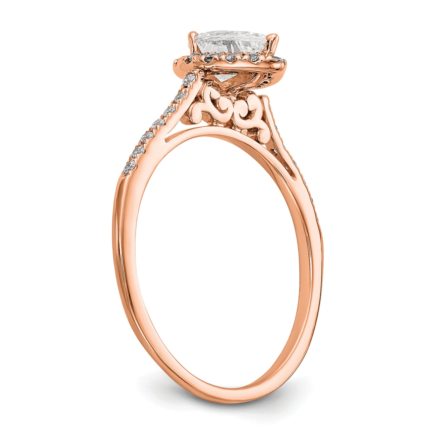 8x5mm Pear Shapet CZ Halo Style Engagement Ring in 14K Rose (Pink) Gold
