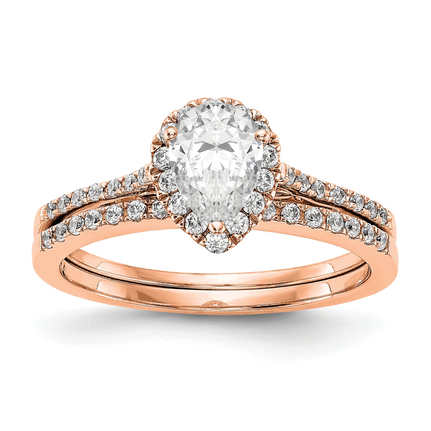 8x5mm Pear Shapet CZ Halo Style Engagement Ring in 14K Rose (Pink) Gold