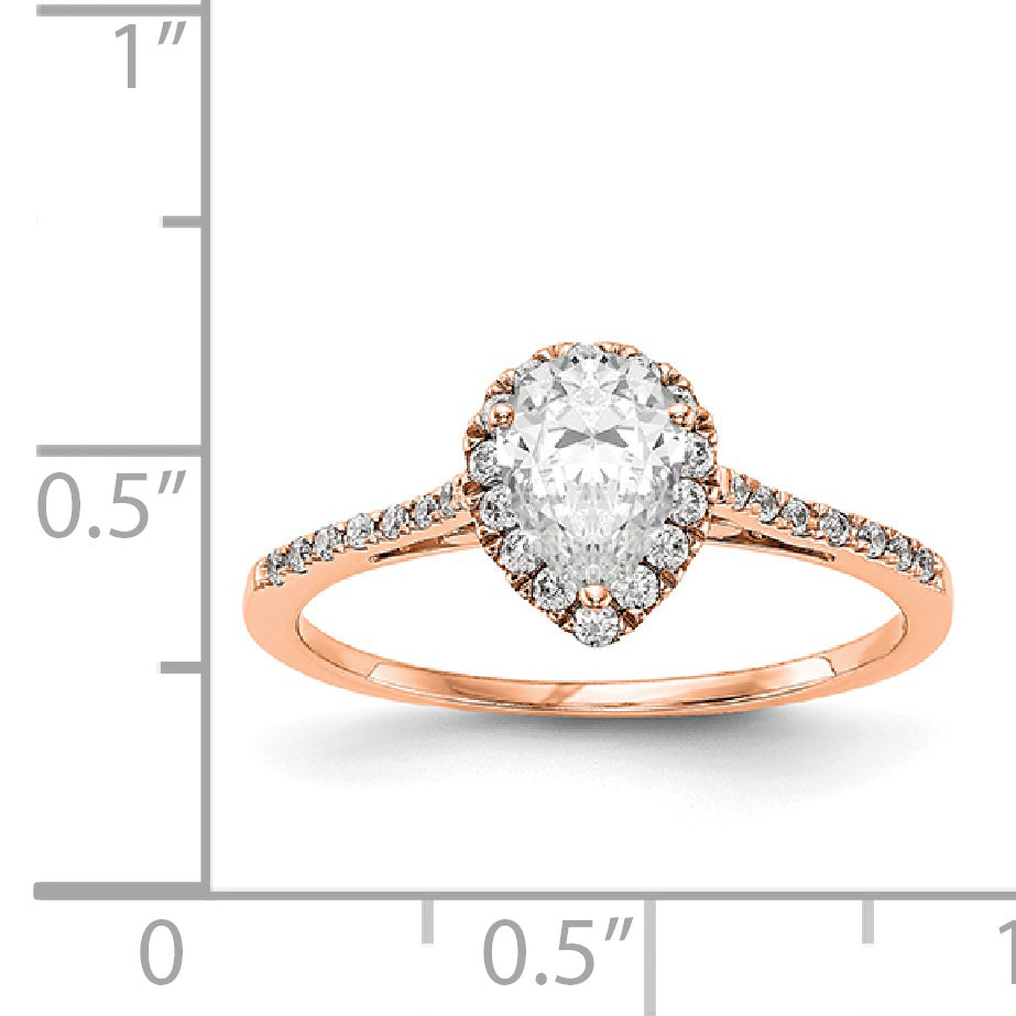 8x5mm Pear Shapet CZ Halo Style Engagement Ring in 14K Rose (Pink) Gold