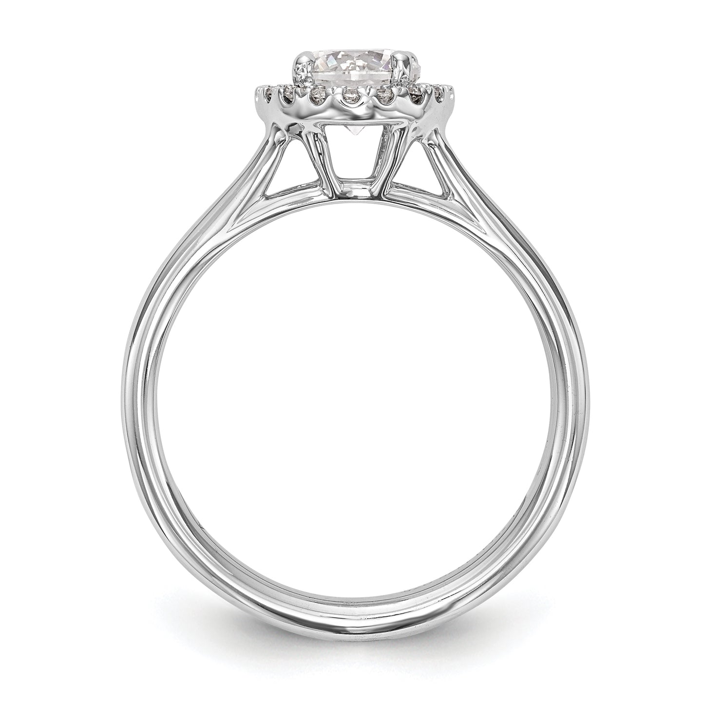 14k White Gold Round Halo Simulated Diamond Split Shank Engagement Ring