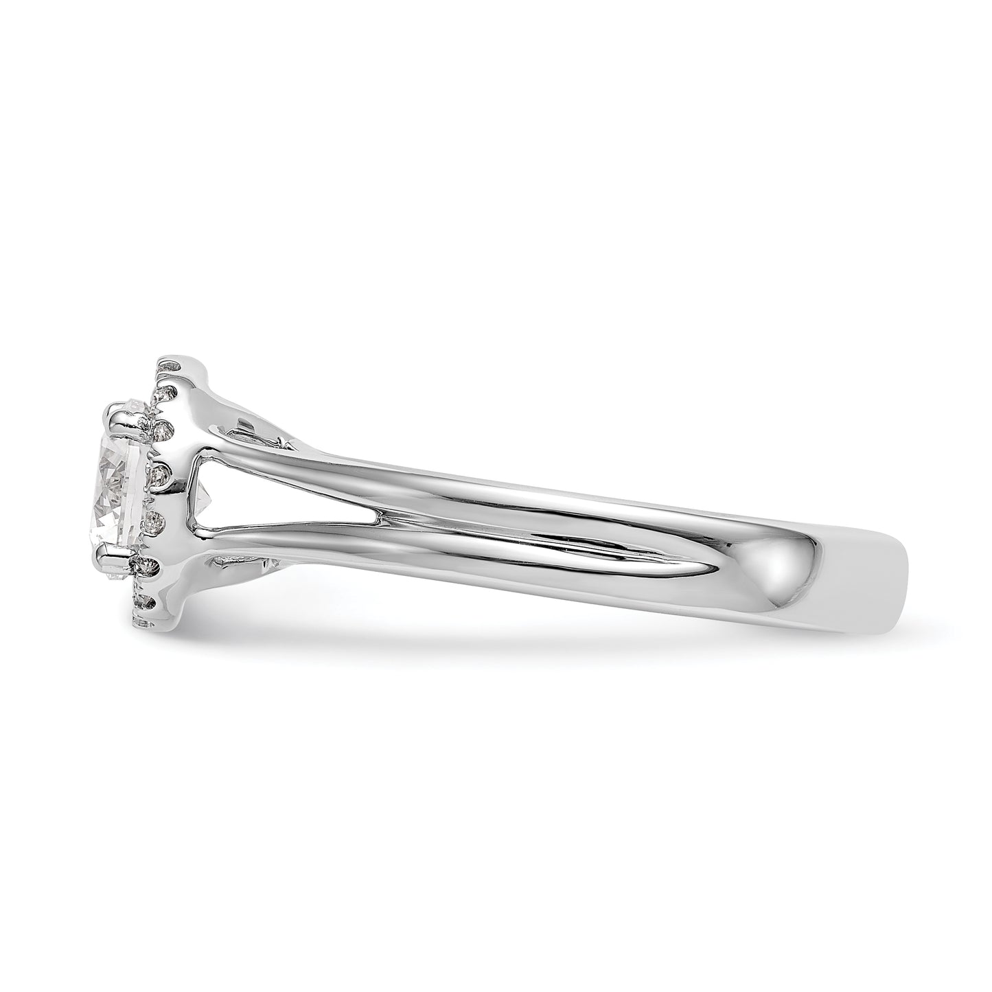 14k White Gold Round Halo Simulated Diamond Split Shank Engagement Ring