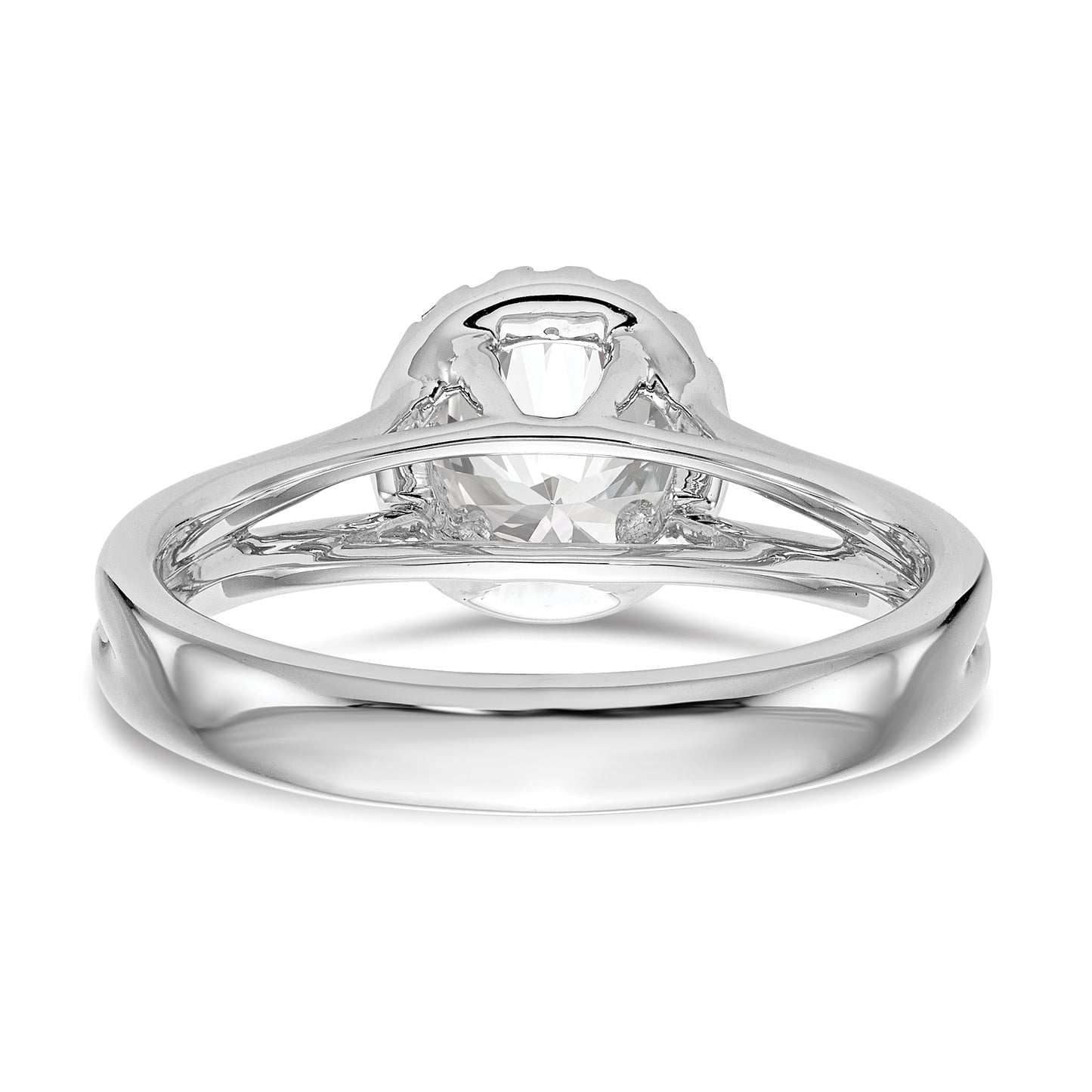 14k White Gold Round Halo Simulated Diamond Split Shank Engagement Ring