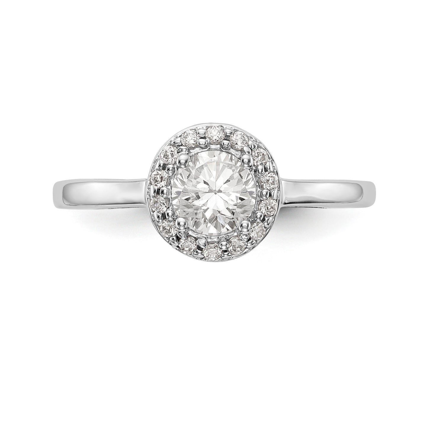 14K White Gold Round Simulated Diamond Halo Engagement Ring